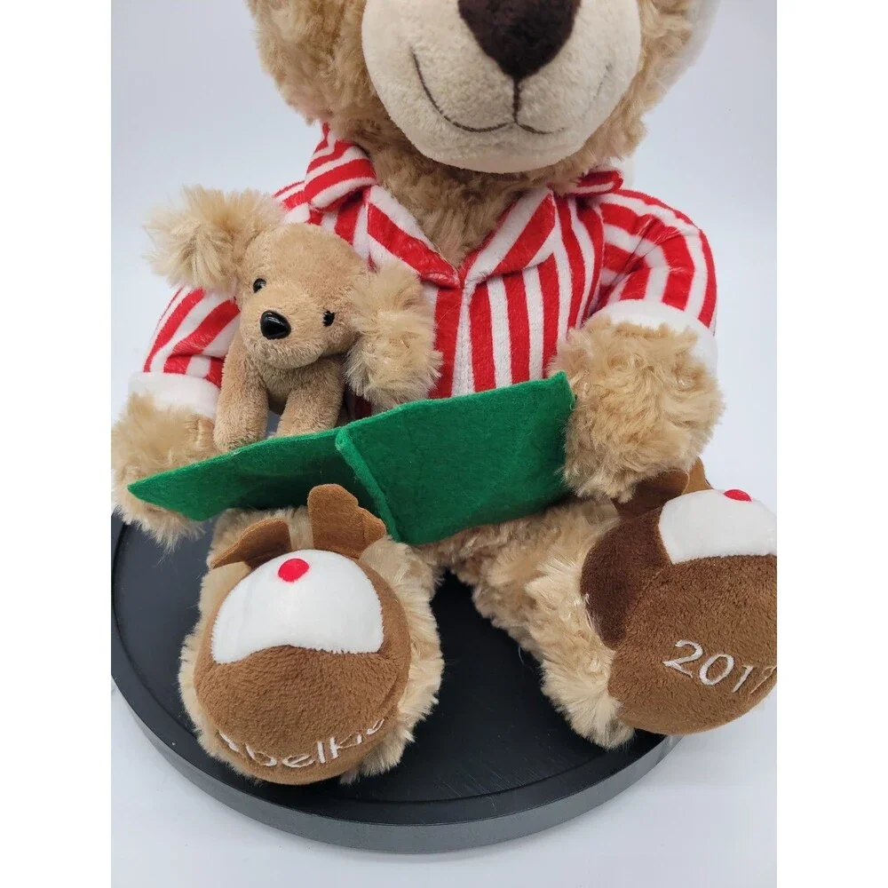 Belkie Bear 2017 Christmas Teddy Holiday Santa Hat with Felt Book Puppy 17” Tan